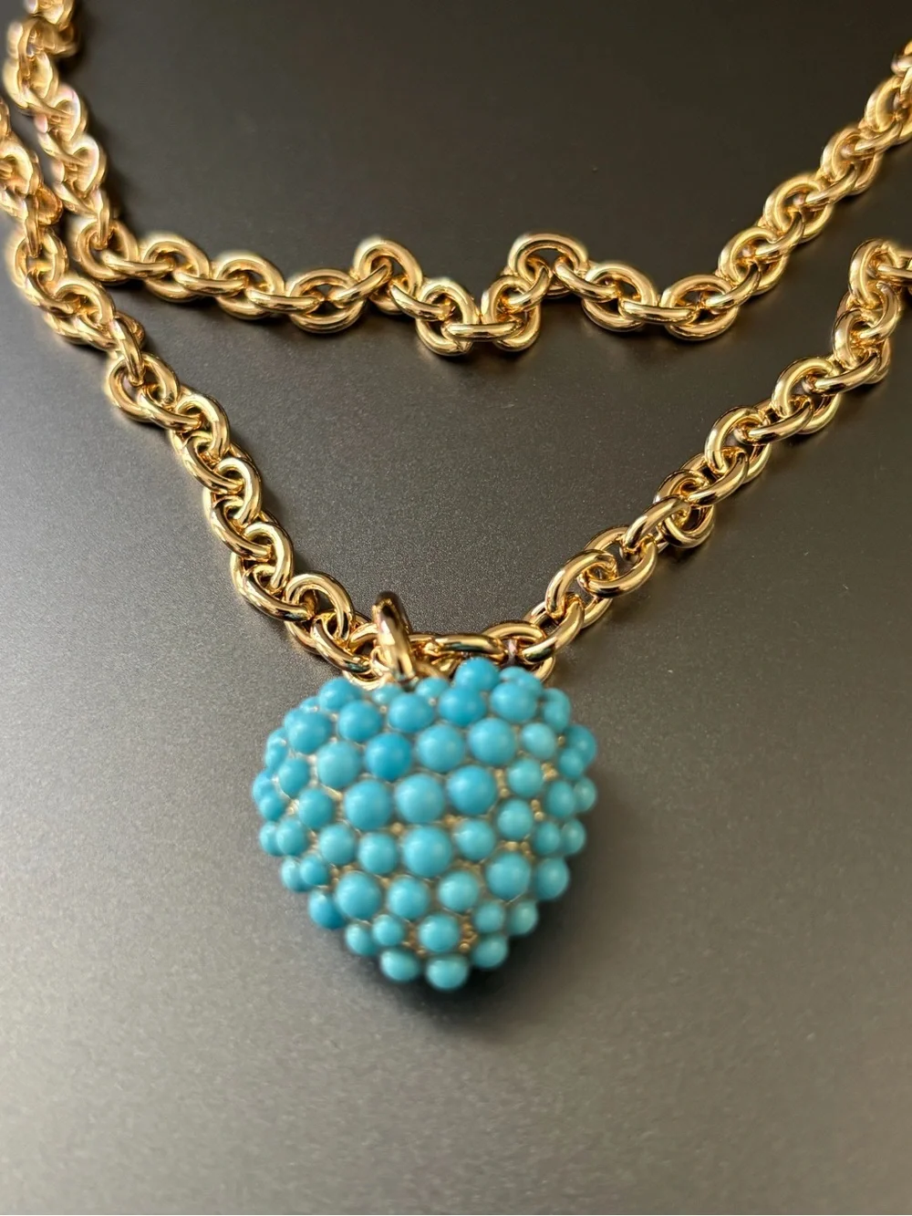 NWOT Roxanne Assoulin long Necklace with Turquoise Heart Charm